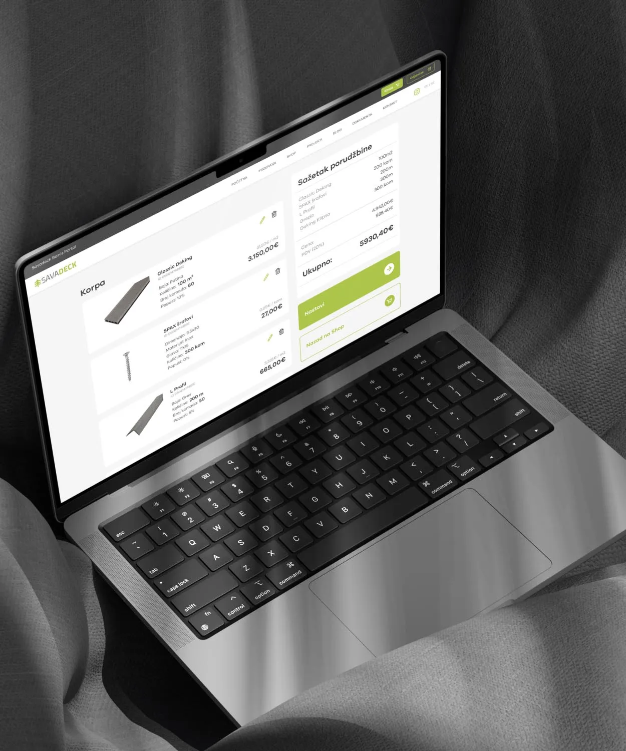 Savadeck Business Portal showcase on macbook