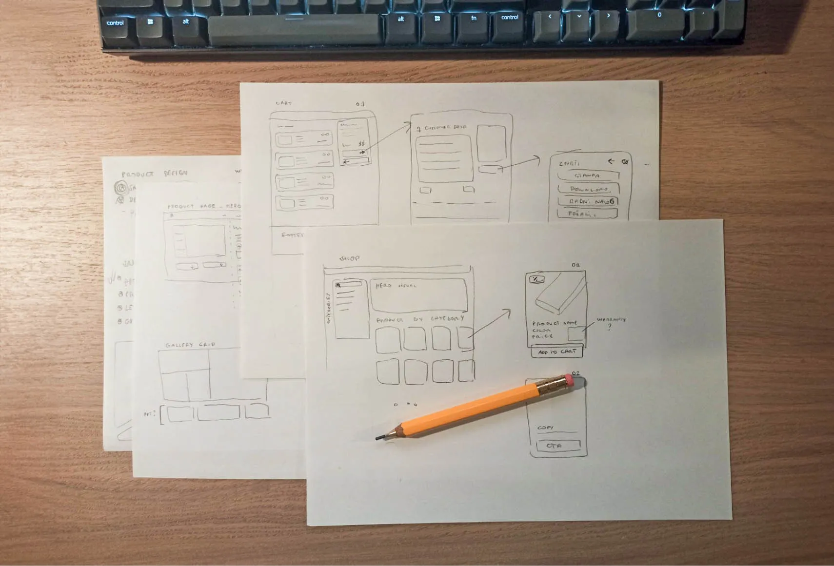 Savadeck business portal wireframe hand-made sketches