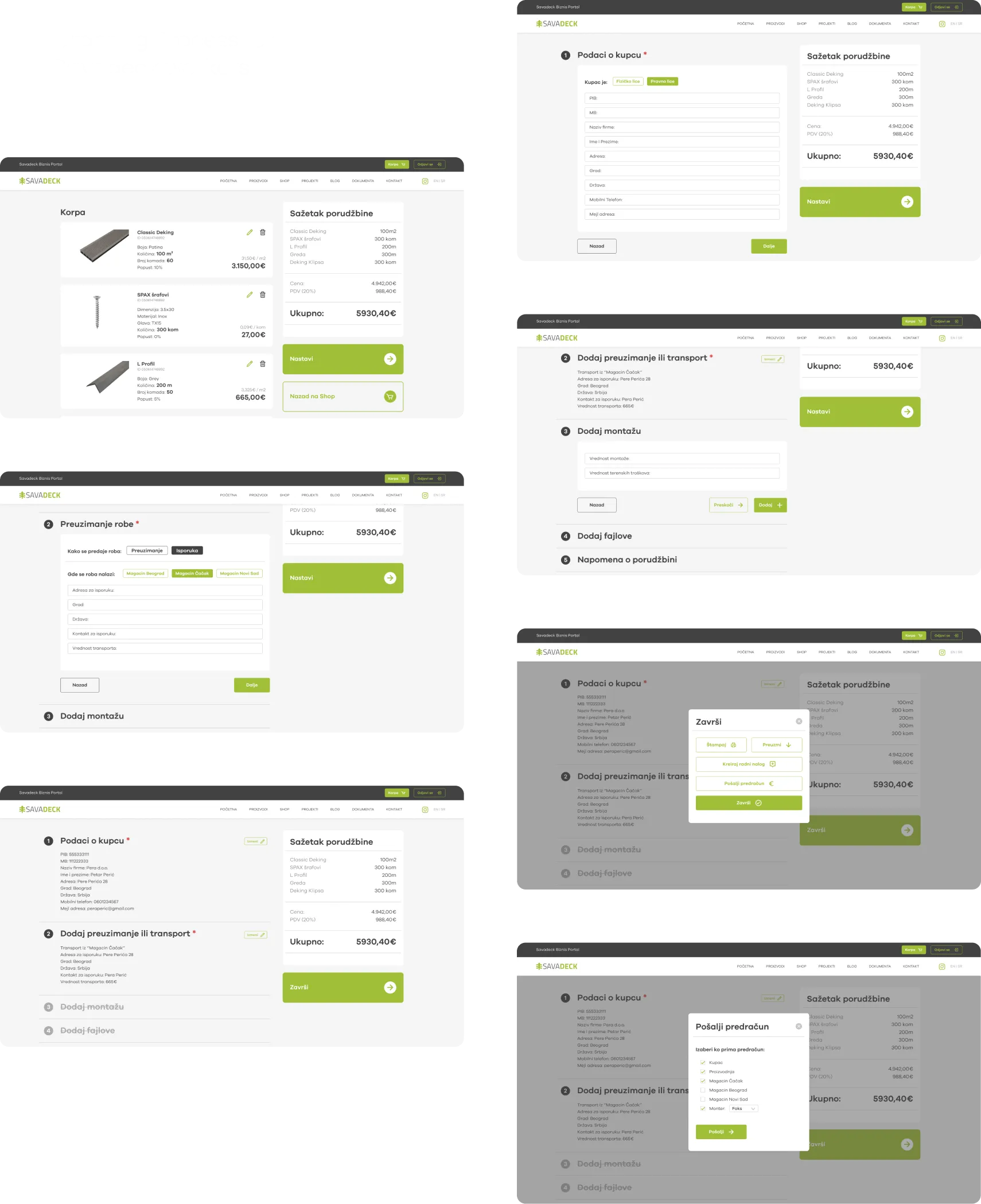 Savadeck business portal pages design - multi step check out process